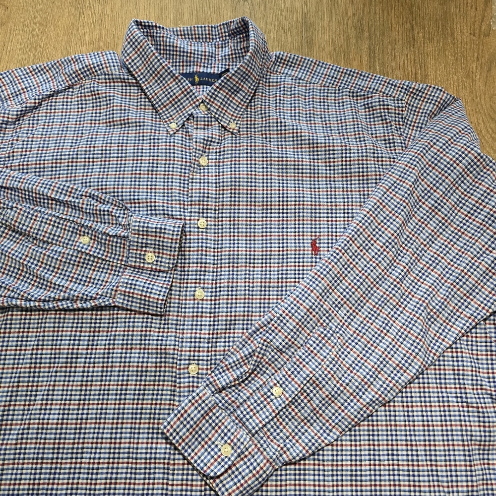 Ralph Lauren Polo Mens Blue Red L/S Preppy Business Casual Button Down sz 3XB